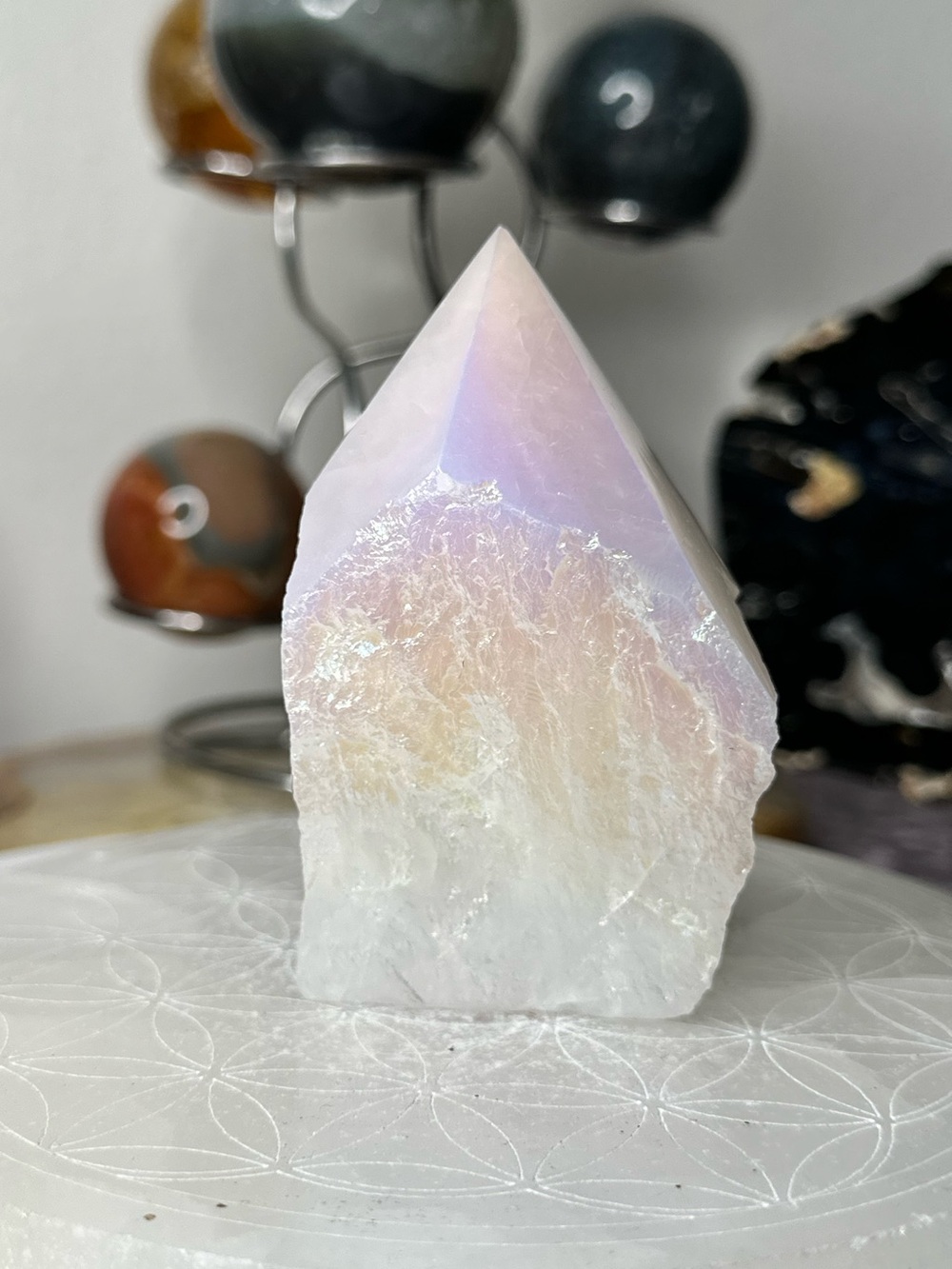 Titanium Rose quartz point TRQ7